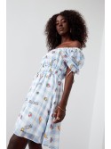 Lovely checkered dress with patterns, light blue 30380 - Online store - Boutique